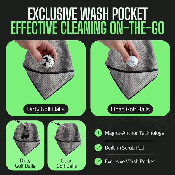 Magnetic Golf Towel 16" x 24" Black - Picture 4 of 8